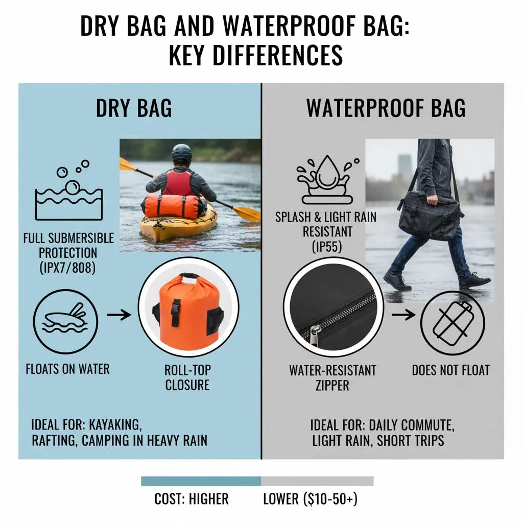 Drybag en waterdichte tas: belangrijkste verschillen