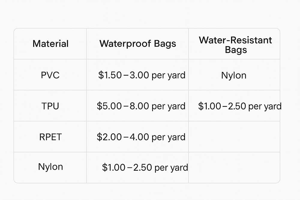 Material Costs: Water-Resistant vs Waterproof Fabrics