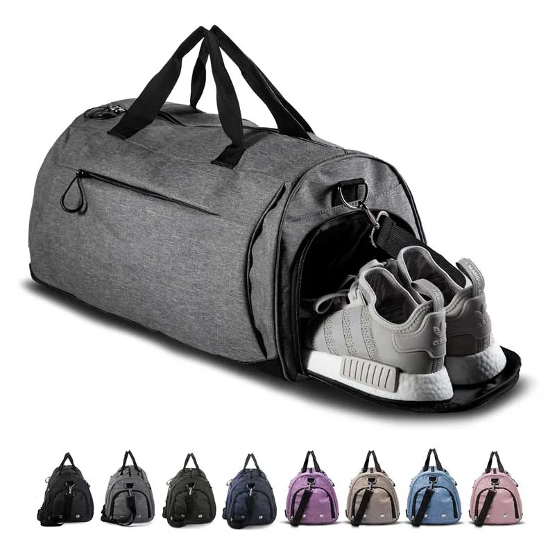 Bolsa esportiva multifuncional para academia, com compartimento para sapatos e itens molhados, disponível para atacado.