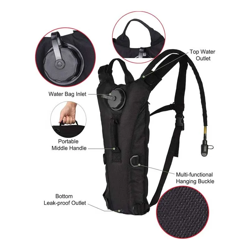 Mochila ligera para agua corriente de 3 l, hidratación, 800 D, tela Oxford