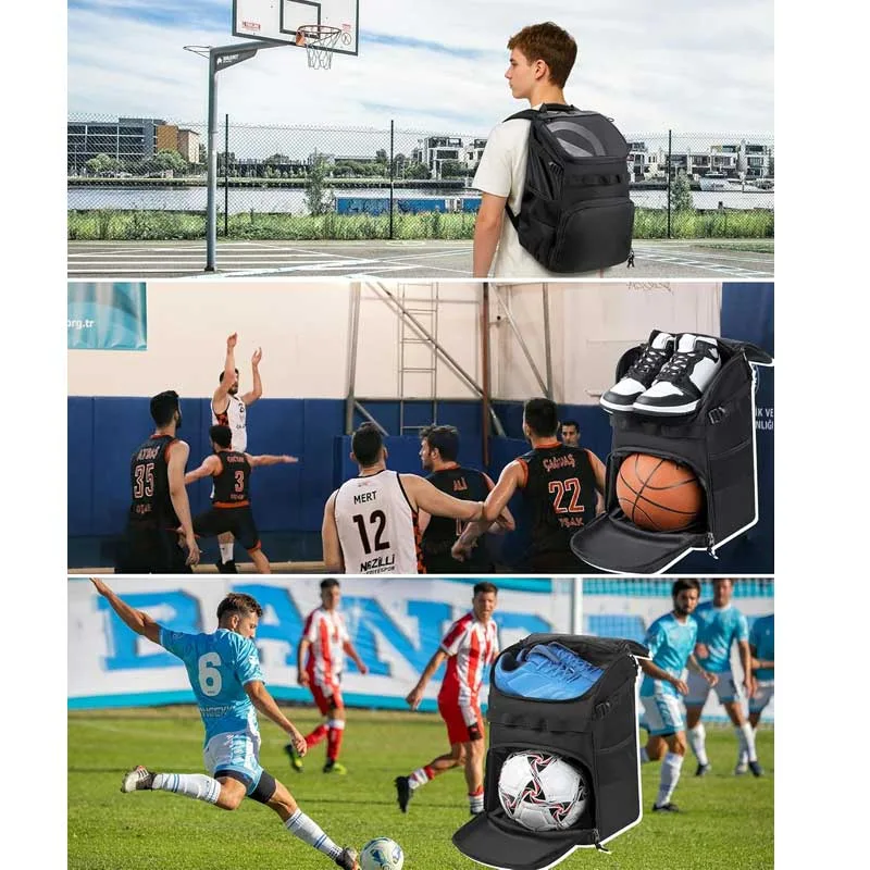 Mochila de baloncesto resistente con compartimento para balones y espalda transpirable 3D