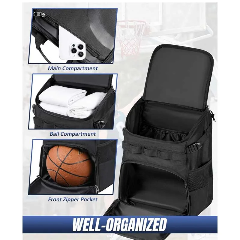 Mochila de baloncesto resistente con compartimento para balones y espalda transpirable 3D