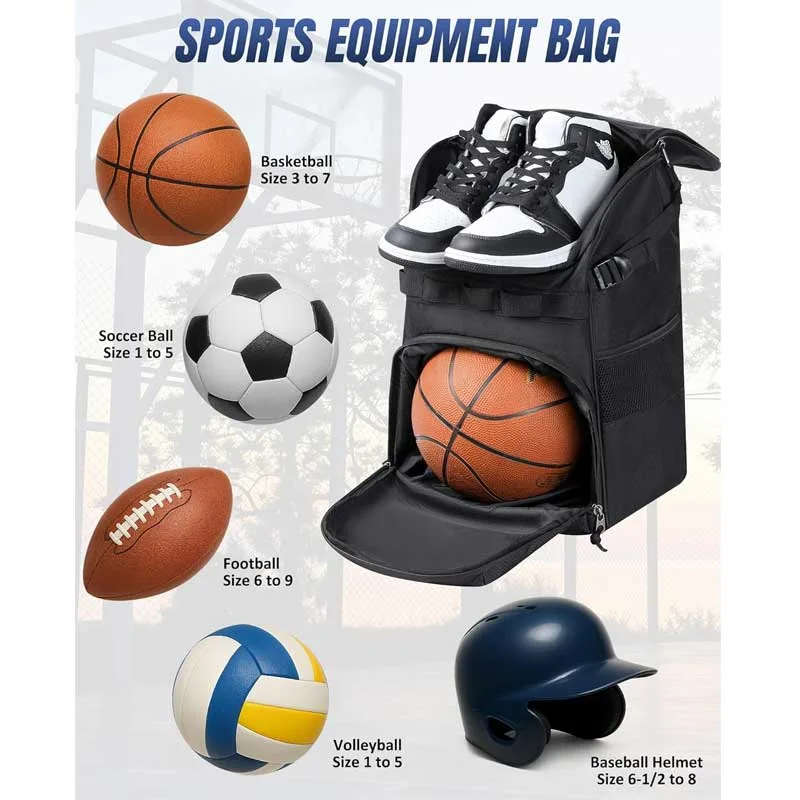 Mochila de baloncesto resistente con compartimento para balones y espalda transpirable 3D