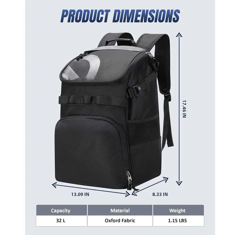 Mochila de baloncesto resistente con compartimento para balones y espalda transpirable 3D