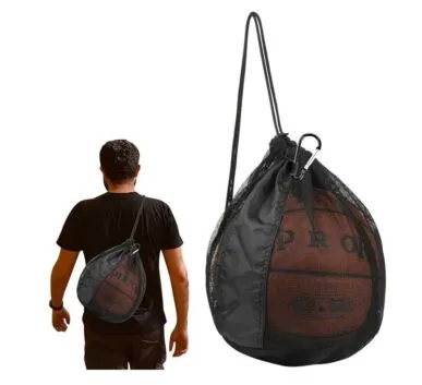 Sac de basket-ball polyvalent à cordon de serrage - Porte-ballon en filet et poche pour serviette