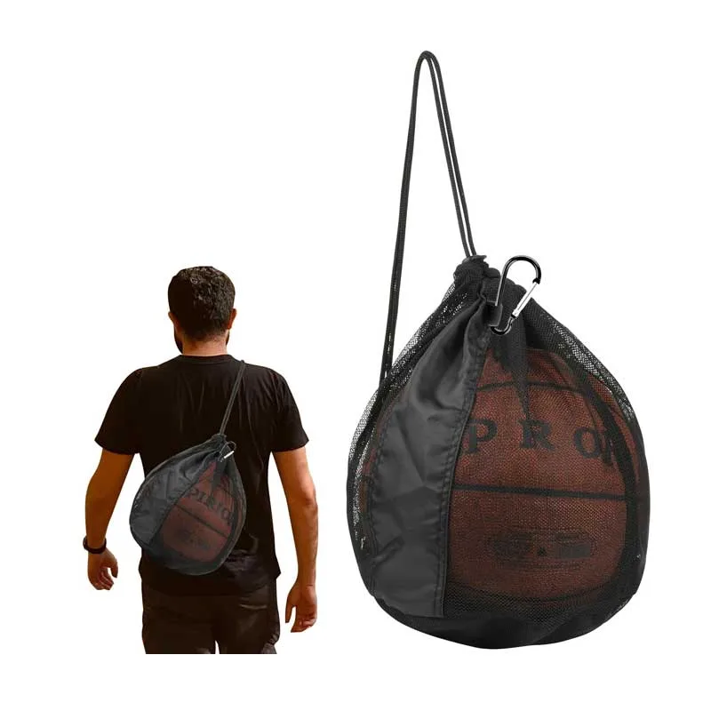 Sac de basket-ball polyvalent à cordon de serrage - Porte-ballon en filet et poche pour serviette