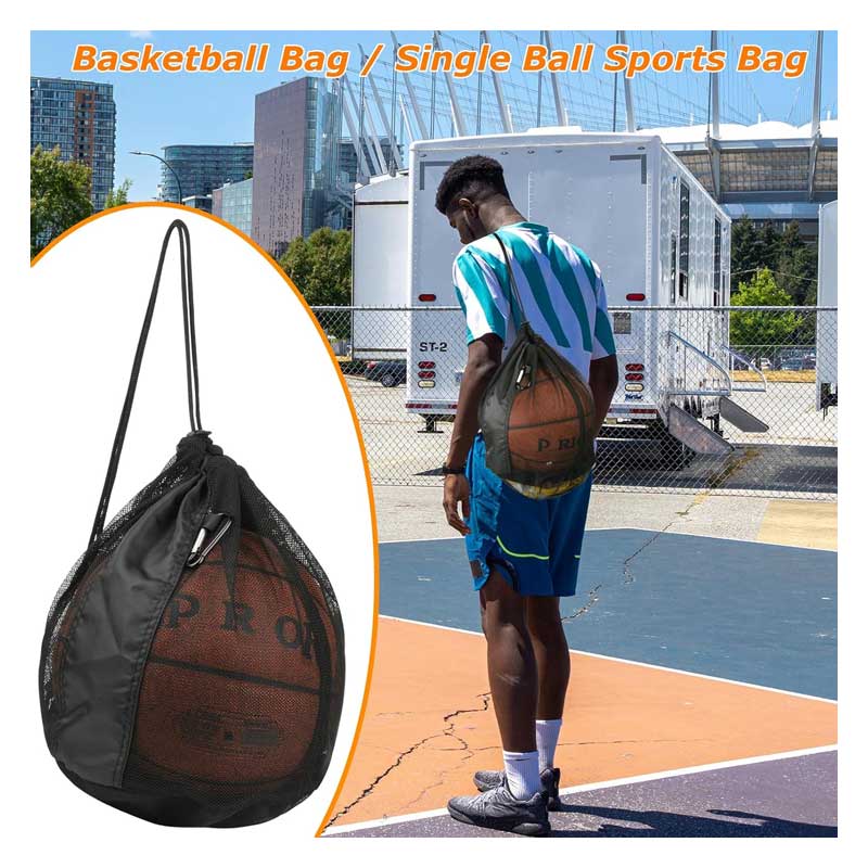 Versatile Basketball Drawstring Sack - Mesh Ball Holder & Towel Pocket