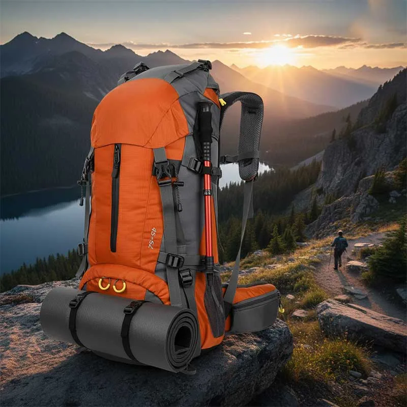 50-Liter-Wanderrucksack im Großhandel – S-förmige Tragegurte, strapazierfähig, Regenhülle