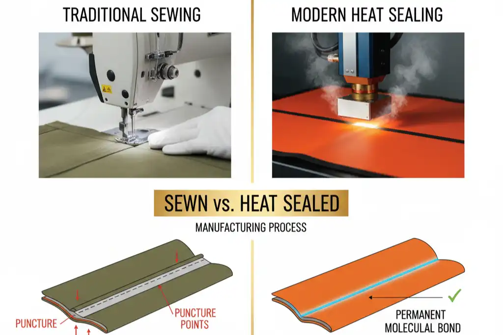 The difference between sewing and heat sealing in outdoor bag manufacturing