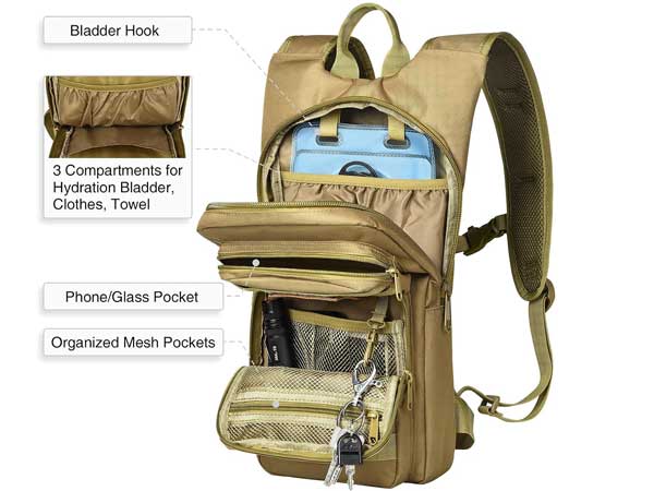 hydration backpack with Smart Compartment Layout