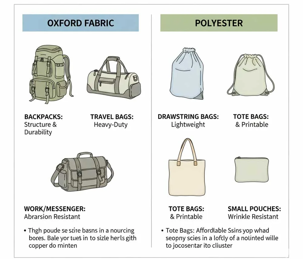 Oxford-Gewebe oder Polyester für individuelle Taschen: Welches ist besser? 5 Eignung des Taschentyps