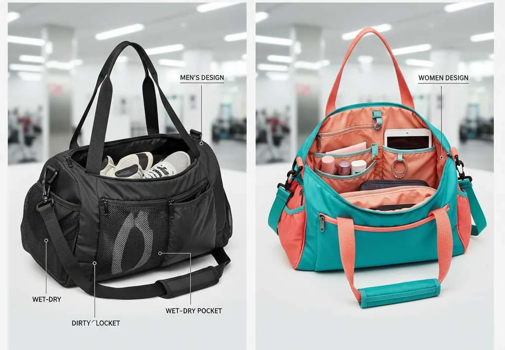 Diferenças de design para bolsas de ginástica