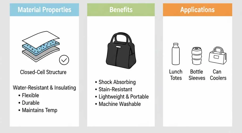 Quali tessuti isolanti vengono utilizzati oggi nelle borse porta pranzo 4 Isolamento in neoprene per borsa porta pranzo