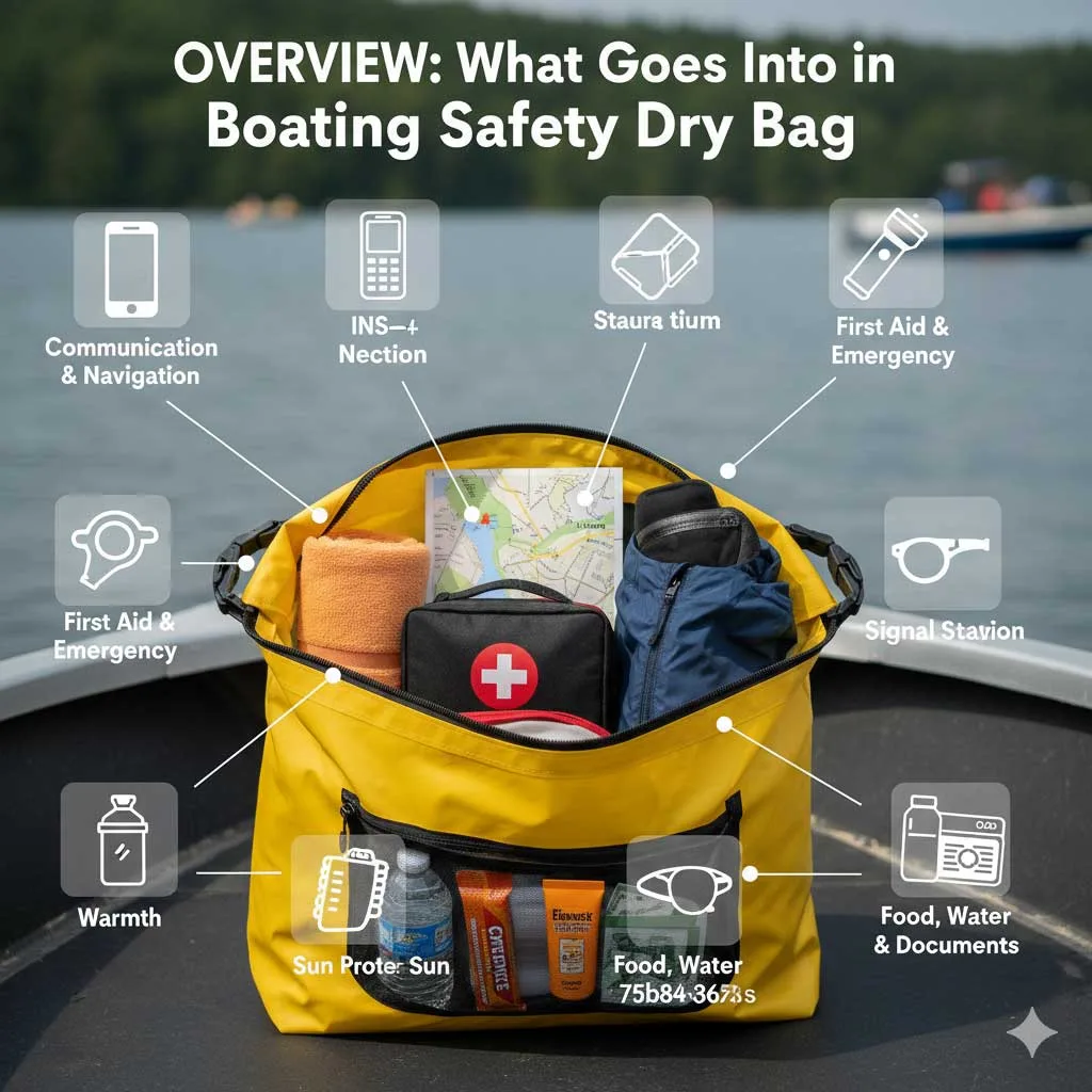 Panoramica di cosa contiene una borsa stagna per la sicurezza nautica