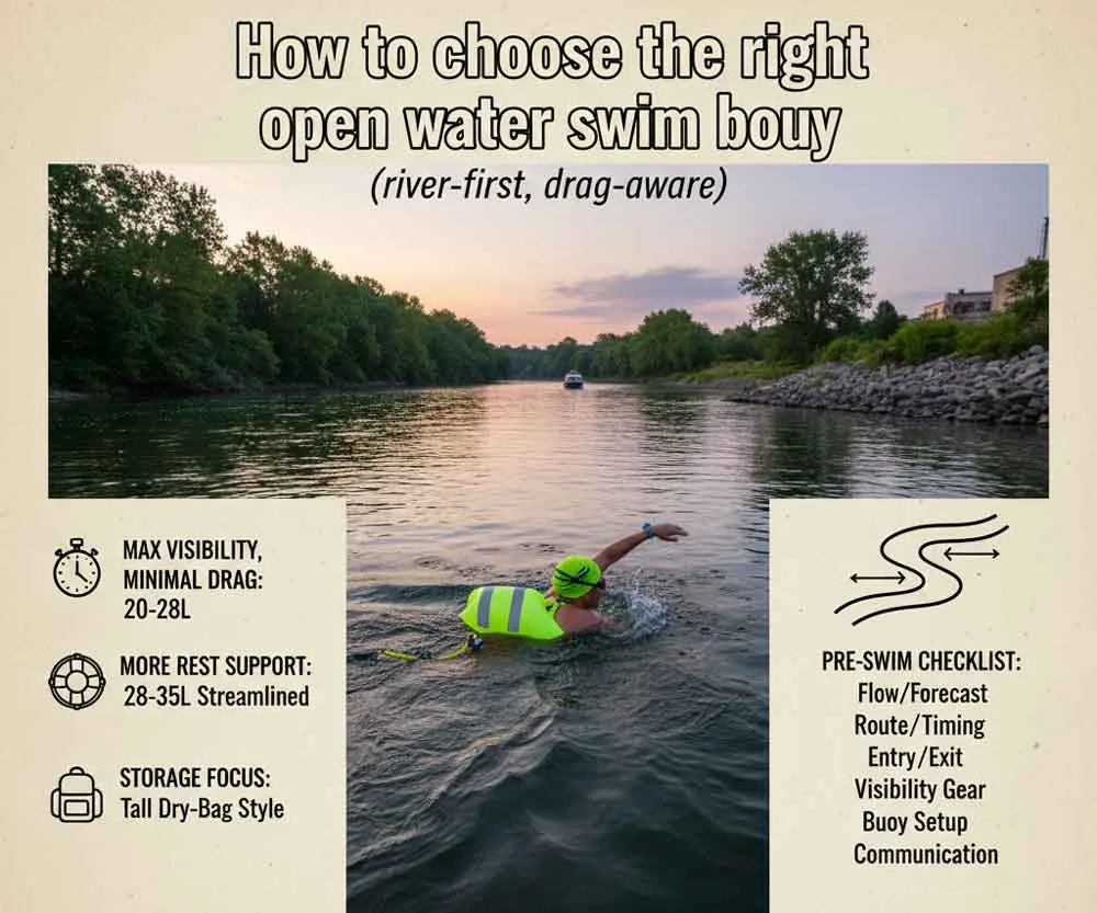 Wie man die richtige Boje für das Freiwasserschwimmen auswählt (Flussorientierung, Widerstandsminimierung)