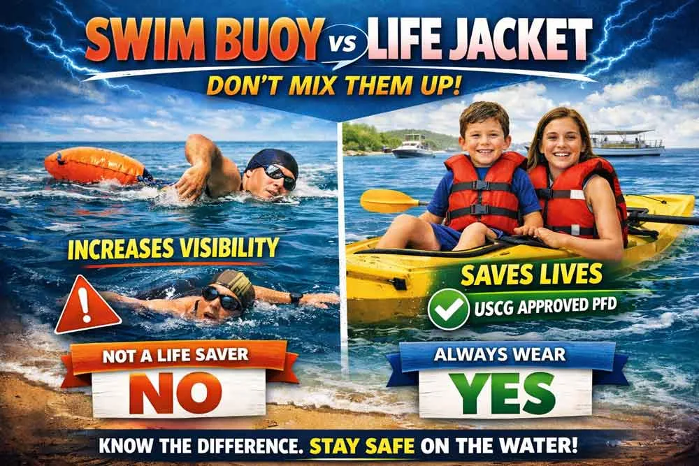 Schwimmboje vs. Rettungsweste: Warum man sie nicht verwechseln sollte (2026) 1 Schwimmboje vs. Rettungsweste: Warum man sie nicht verwechseln sollte (2026)
