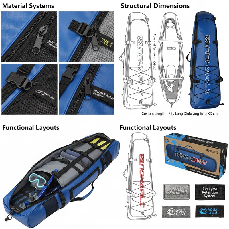 Opções de personalização para mochilas de pesca submarina