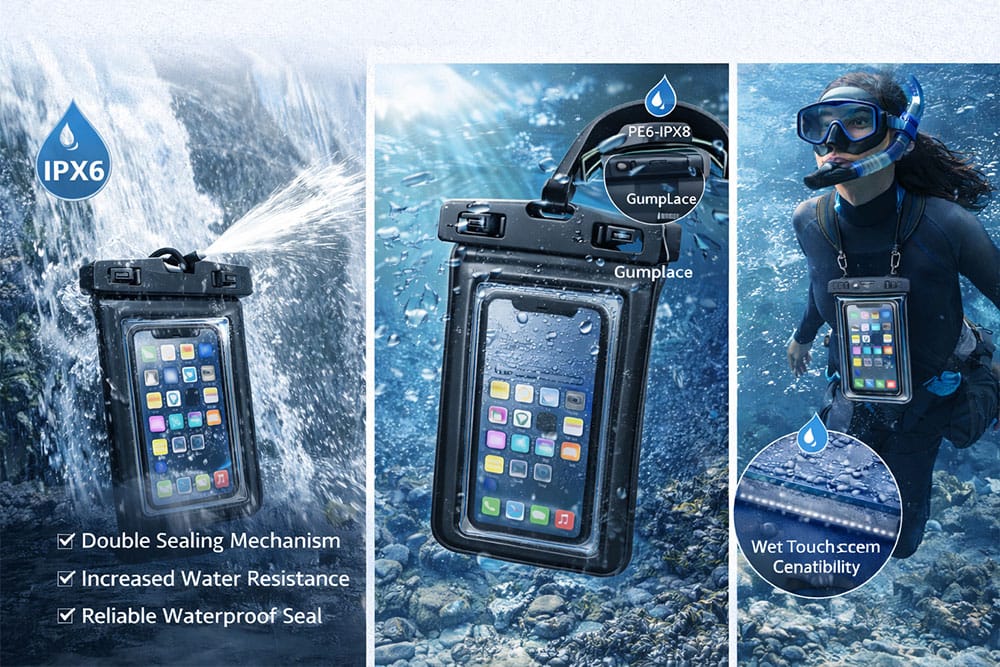 High Waterproof Performance Capability (IPX6–IPX8) for waterproof cellphone bag