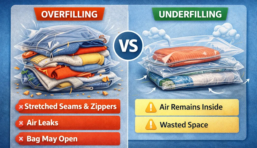 travel vacuum bag errors overstuffing zipper maintenance moisture