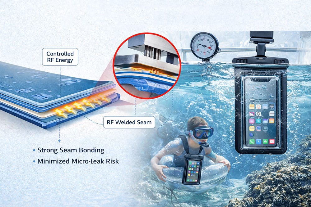 RF Welded Seam Construction for waterproof phone bag