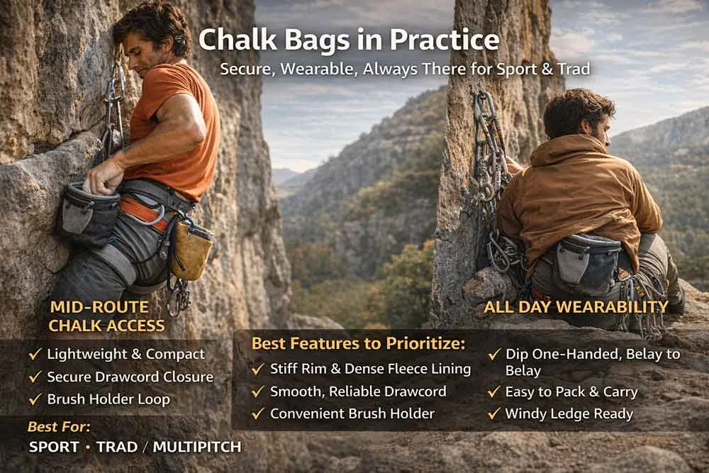 Chalkbag vs. Chalkeimer: Die richtige Wahl beim Klettern (2026) 4 Chalk Bags in der Praxis