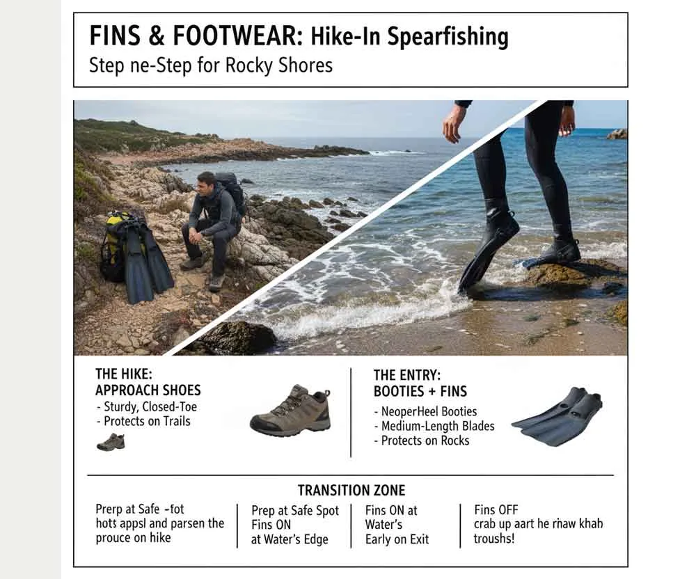 5 Beste Ausrüstungsgegenstände zum Speerfischen vom Ufer aus für lange Wanderungen 4 Flossen und Schuhe