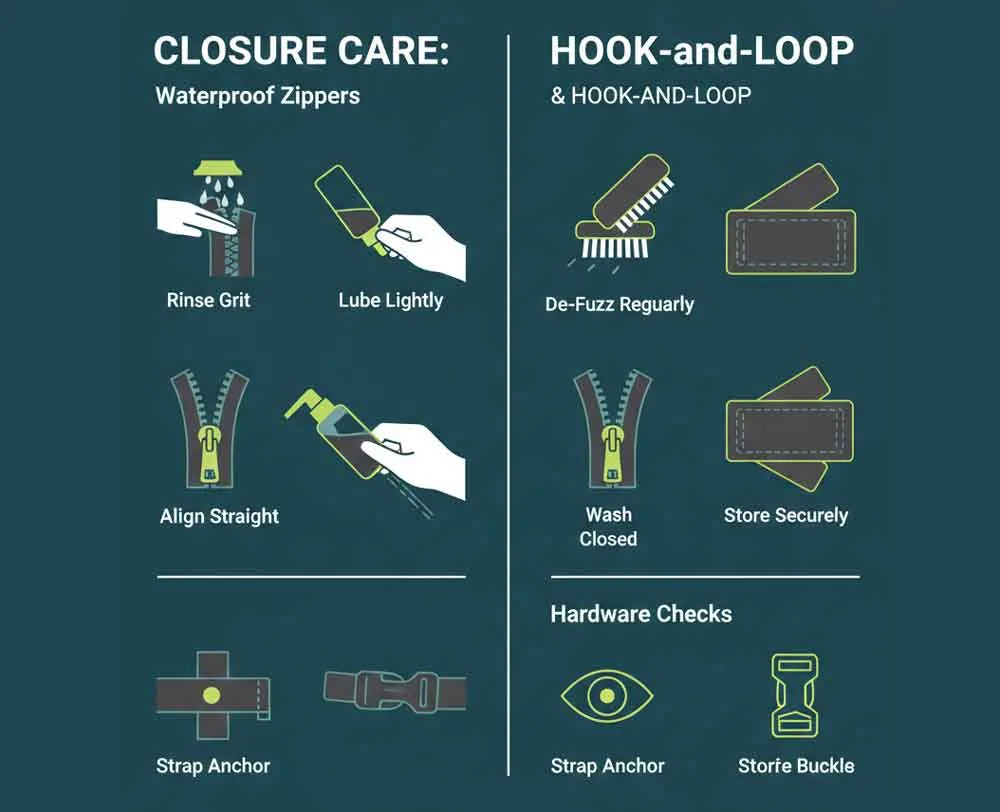 hiking gear inspection checklist seam inspection zipper care