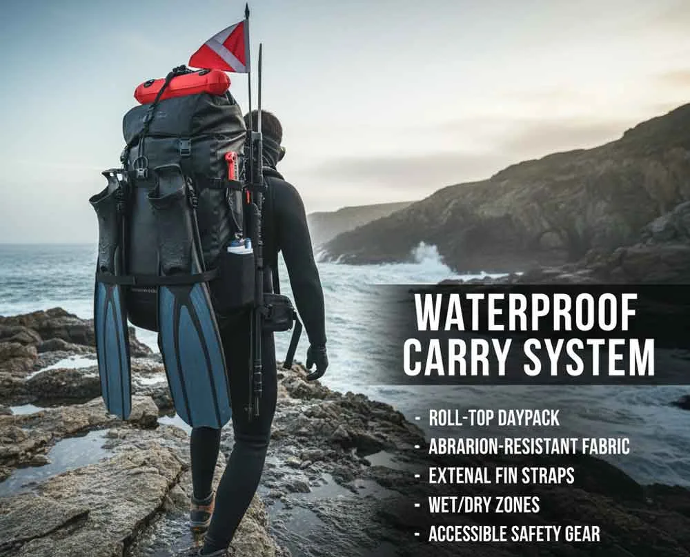 5 Beste Ausrüstungsgegenstände zum Speerfischen vom Ufer aus für lange Wanderungen 7 Wasserdichtes Tragesystem