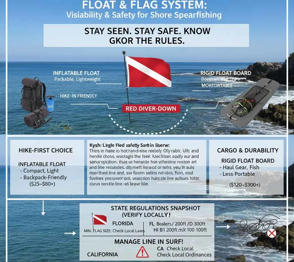 5 Beste Ausrüstungsgegenstände zum Speerfischen vom Ufer aus für lange Wanderungen 6 Schwimmer- und Flaggensystem
