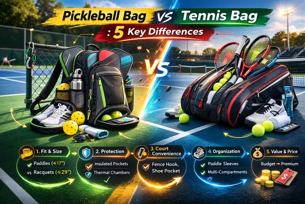 Bolsa de pickleball vs. bolsa de tenis (2026): 5 diferencias clave