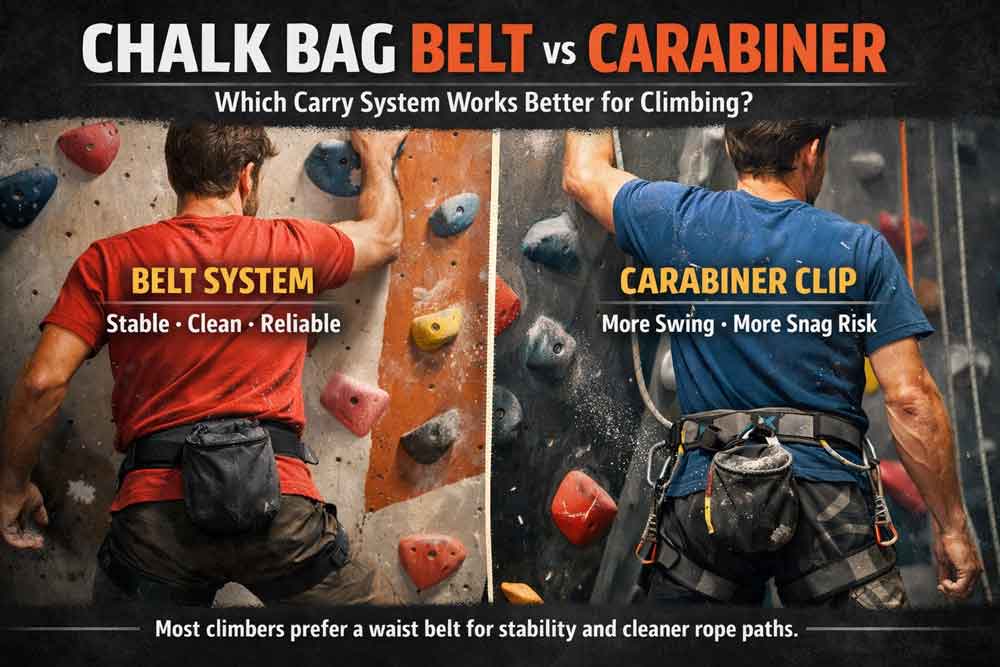 Chalk Bag Belt vs Carabiner (2026): Comparison Guide 2 Chalk Bag Belt vs Carabiner (2026): Comparison Guide