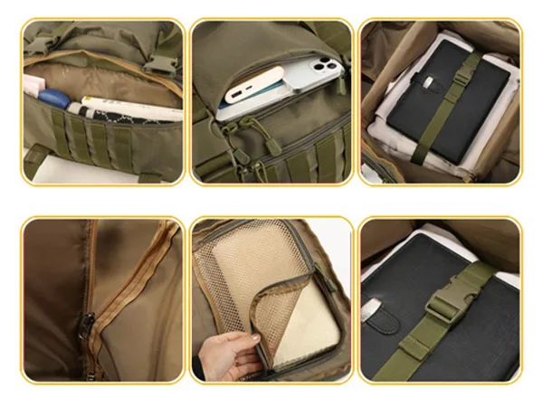 Diseño de estructura y compartimentos para bolsa de lona táctica