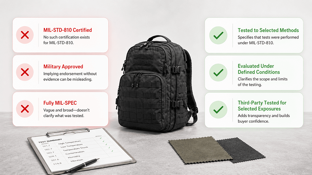MIL-STD-810 and Tactical Bags: What Buyers Should Know Before Using the Claim 6 Safer Claim Wording for Tactical Bag Brands