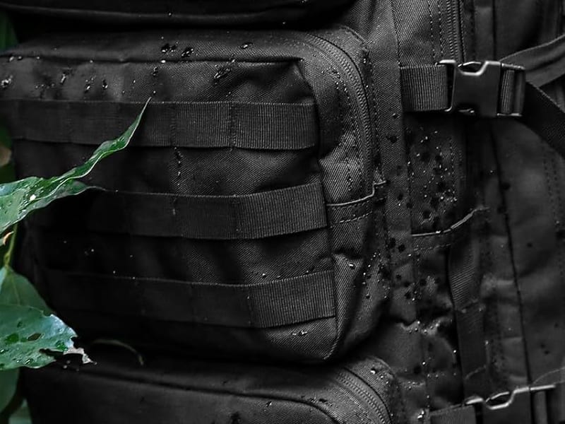 Durable field construction details on tactical rucksack