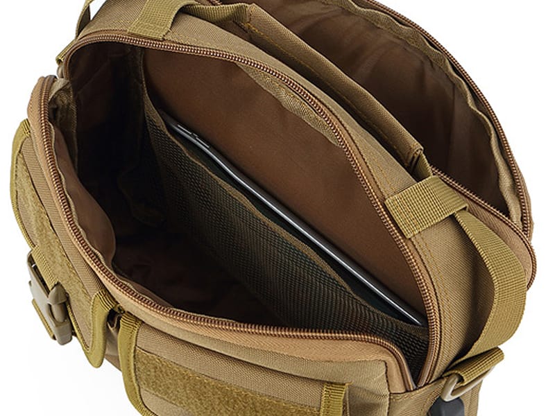 Organized everyday carry storage inside tactical messenger bag