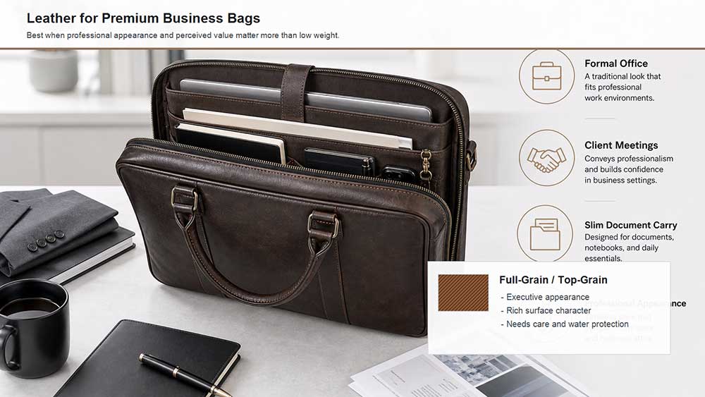 Best Materials for Business Bags and Laptop Bags 5 Leather: Suitable for Premium Business Bags