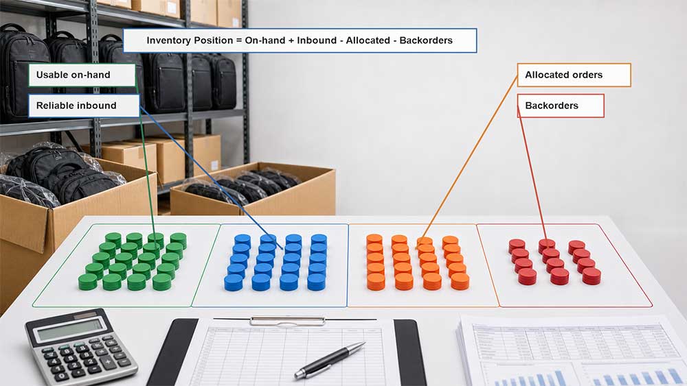 Laptop Bag Reorder Planning: When and How Much Should You Order? 2 Start With Inventory Position, Not Warehouse Stock