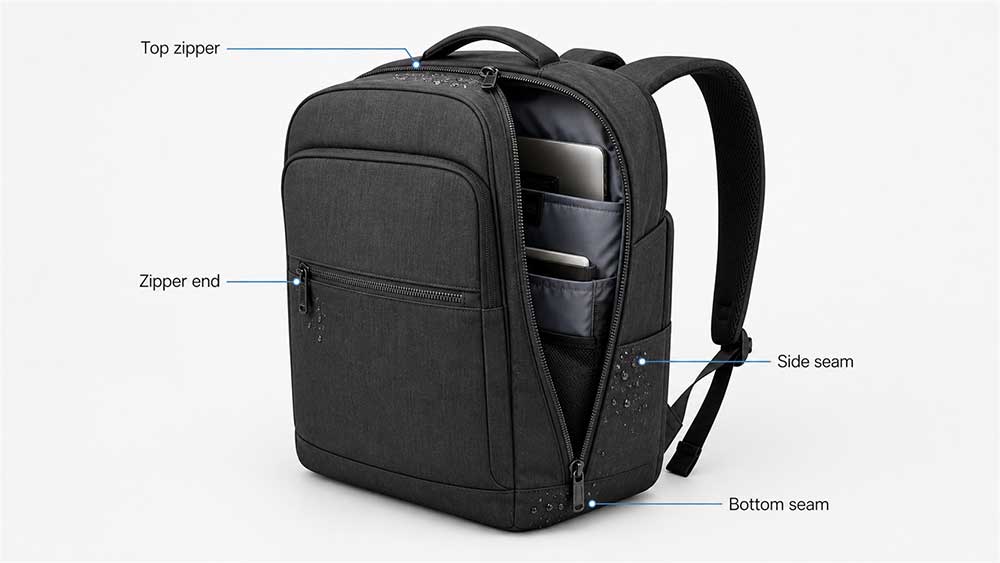 Where Water Usually Enters a Laptop Bag