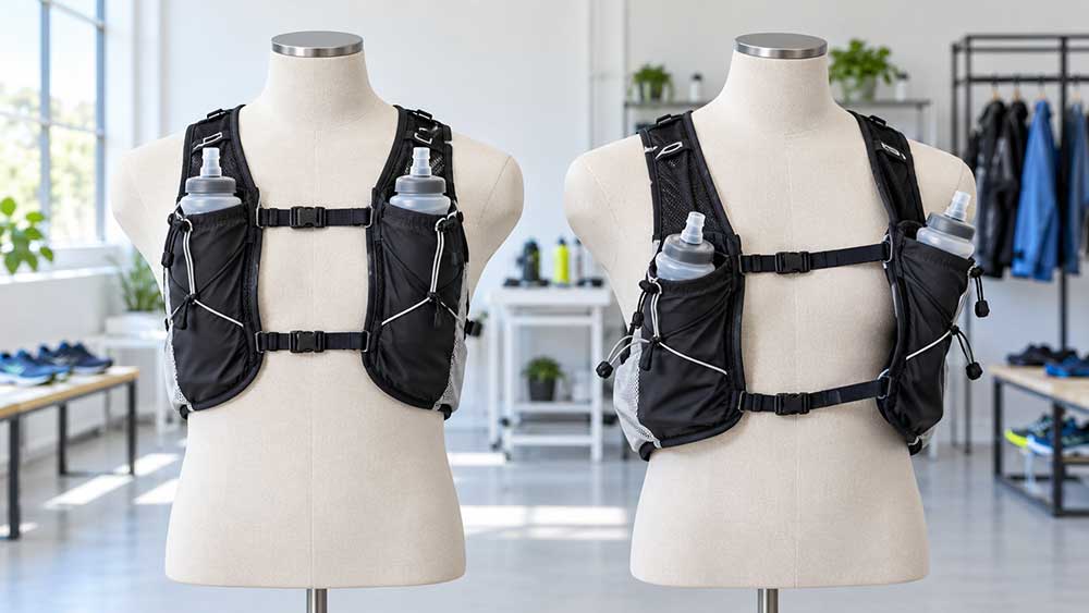 Comparison of a properly fitted hydration vest and a loose-fitting hydration vest