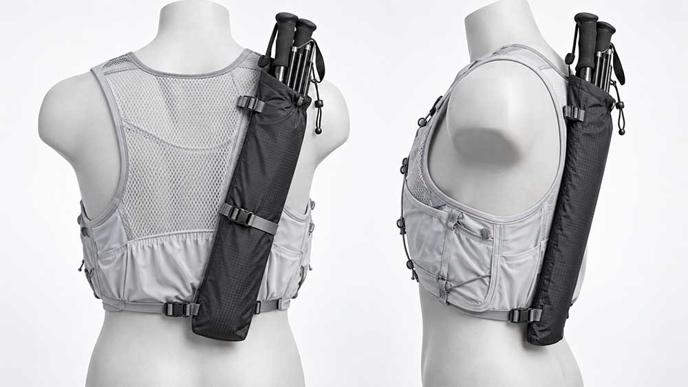 Comparison of built-in trekking pole attachments and a pole quiver on running vests