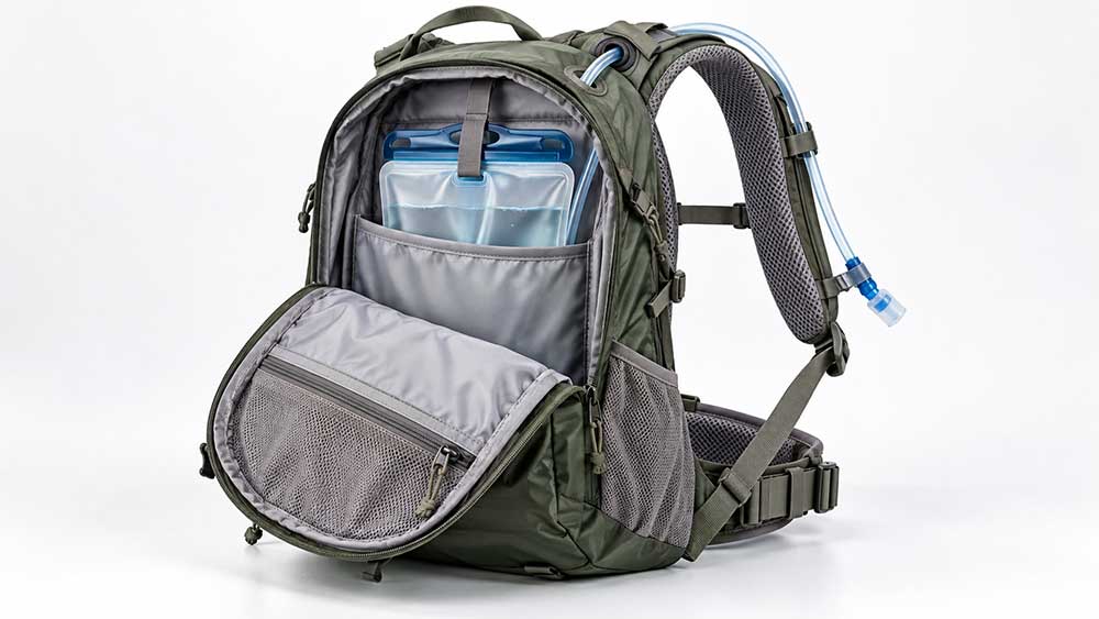 Can You Put a Hydration Bladder in Any Backpack? 3 Hydration-compatible backpack with a reservoir sleeve, hanger, hose port, and shoulder strap keeper