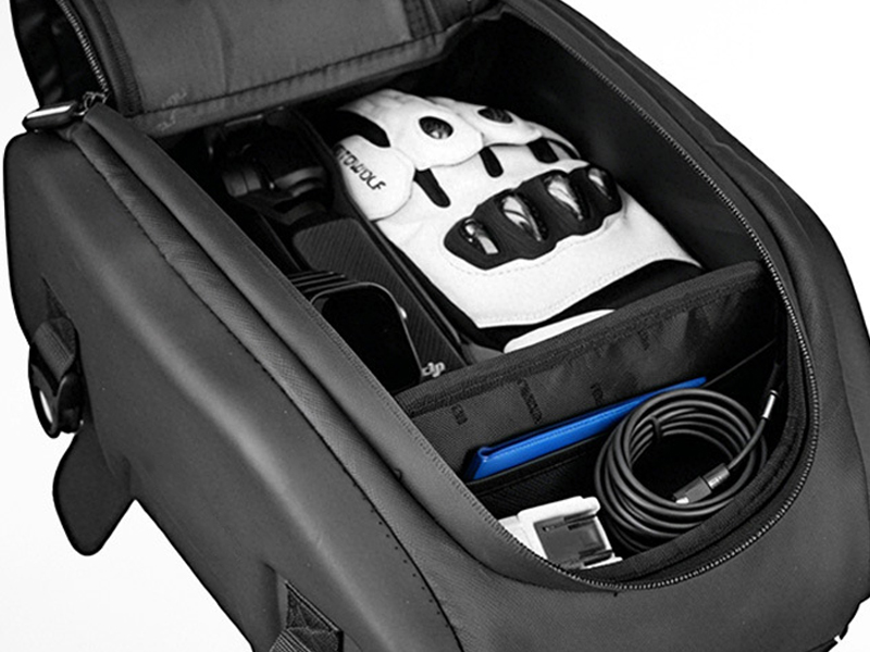 More Room, with Optional Organization on a motorcycle tank bag